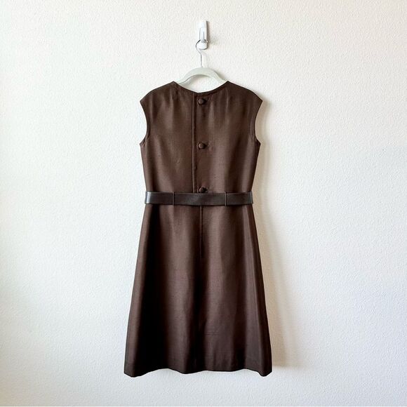 Vintage 1960’s Patrick de Barentzen Belted Dress in Brown Size 12 - Picture 2 of 7